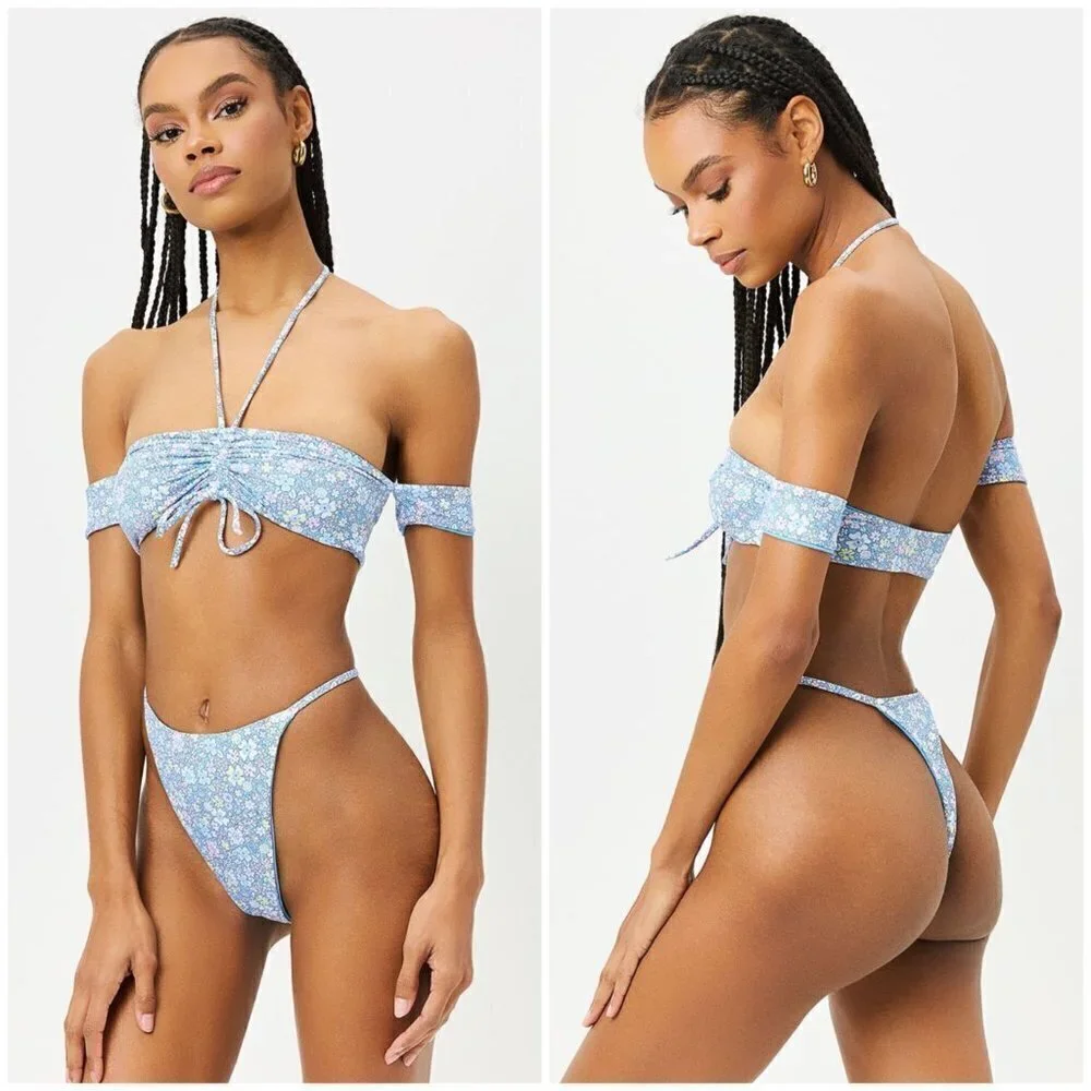💕FRANKIES BIKINIS💕 Jagger Thong Bikini Bottom Springtime Print ~ Large L NWT